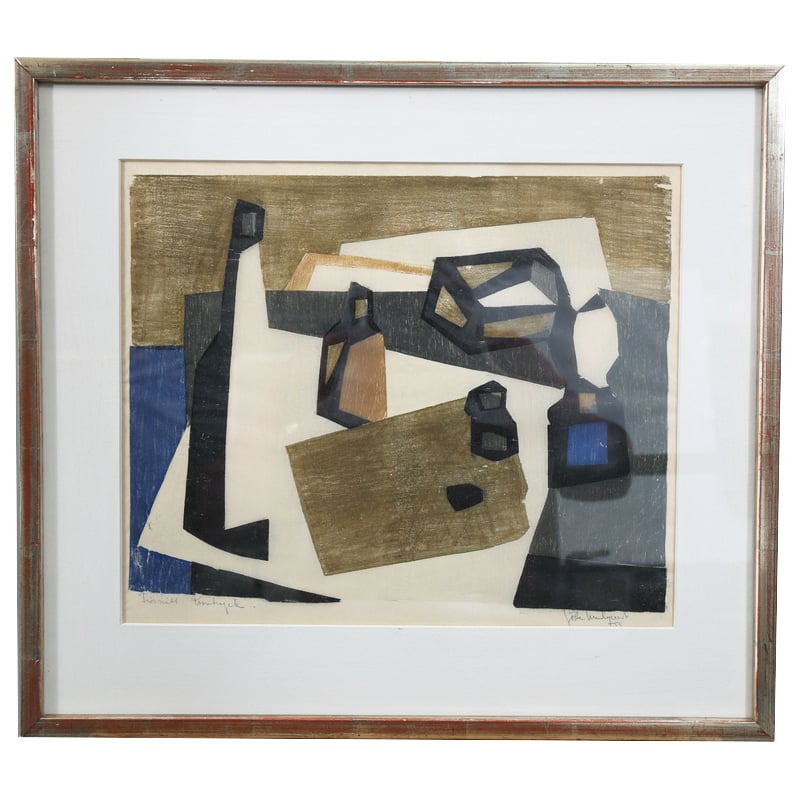 Image of 1953, Woodcut, Cubist Still Life, Gosta Lindqvist 