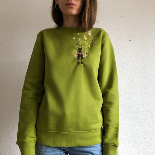 Image of The flying donkey - hand embroidered organic cotton sweatshirt, Unisex