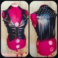 Image 1 of Fringed fauxleather biker vest with studs