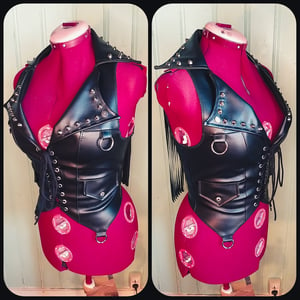 Image of Fringed fauxleather biker vest with studs