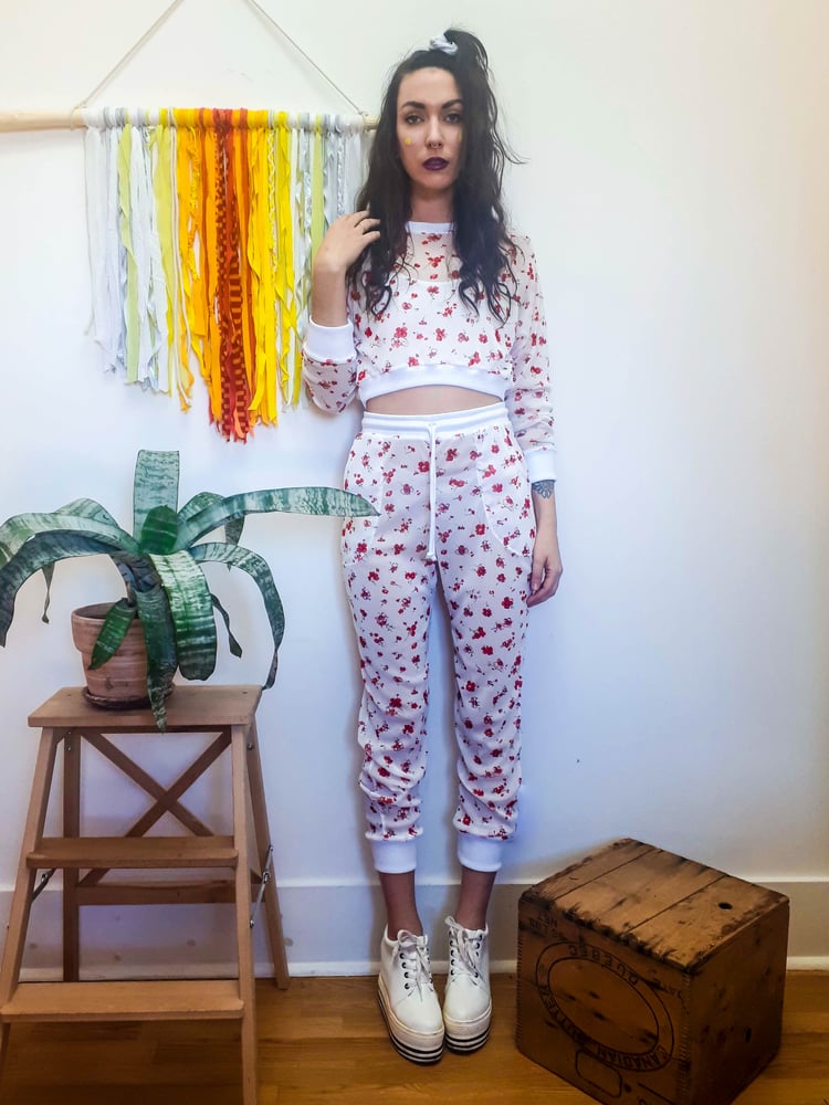 Image of Made-to-Order White Floral Mesh Tracksuit