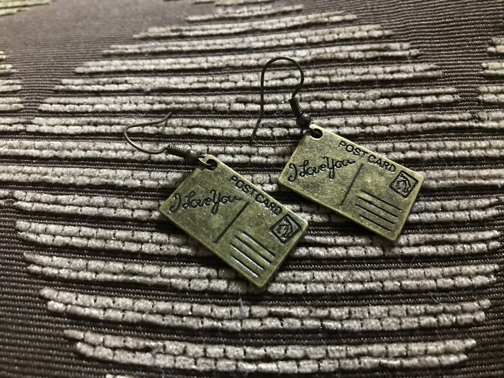 Image of I love you postcard earrings