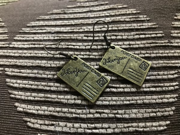 Image of I love you postcard earrings