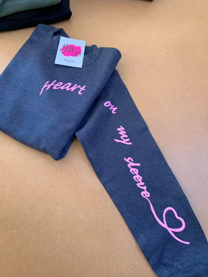 Heart on my sleeve scroll sweater - adult