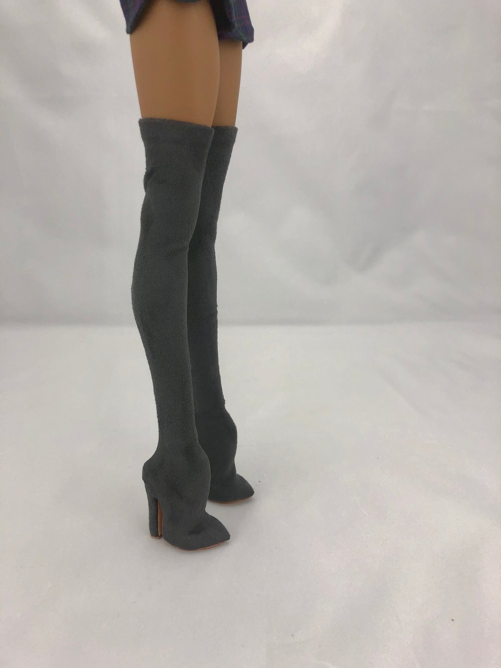 Gray Suede Thigh High Boots: Pidgin Doll