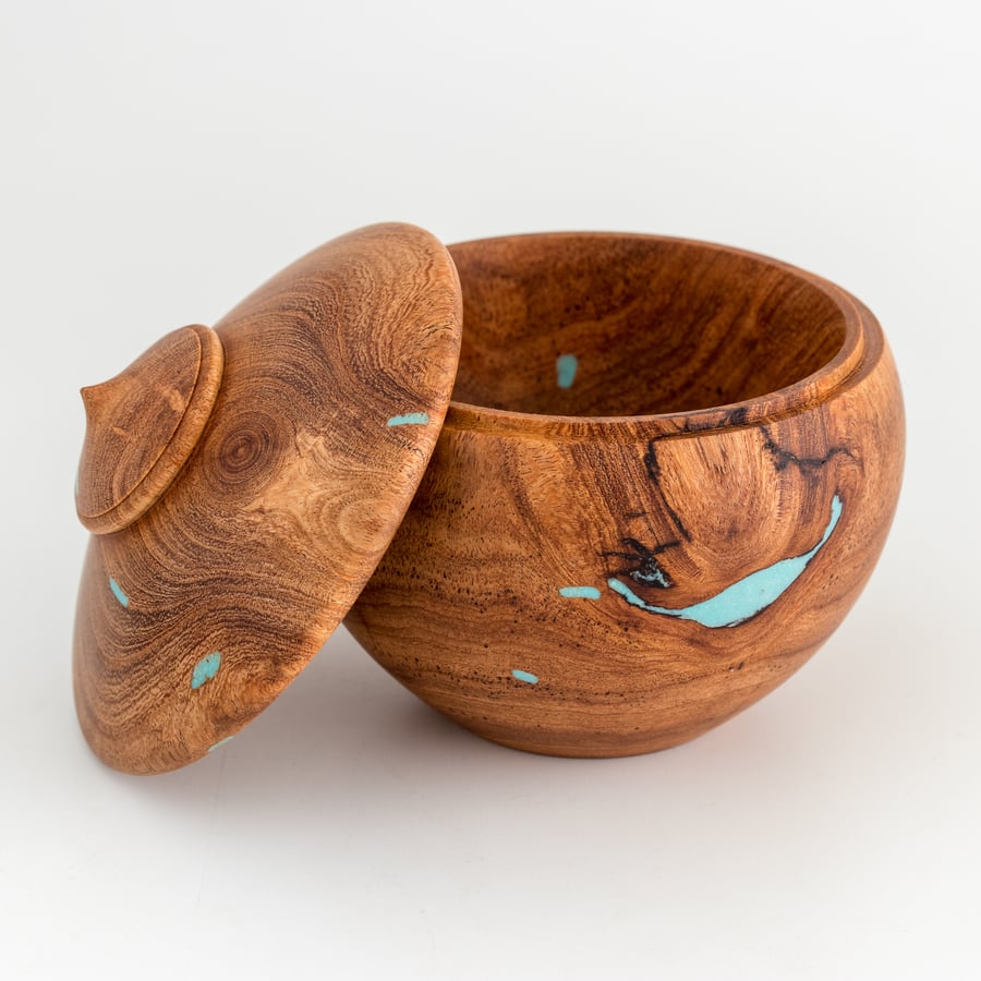 Image of Mesquite Burl Box with Turquoise Inlay