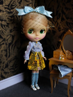 Image of Lounging Linda ~ Preppy Princess Set with Cherry Fascinator (Blue & Yellow)