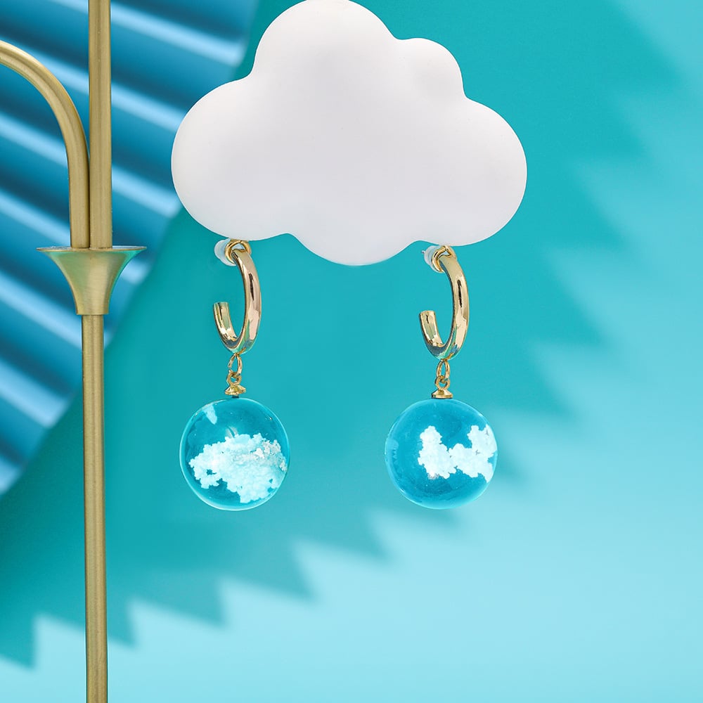 Image of Blue Sky and Cloud Resin Earrings
