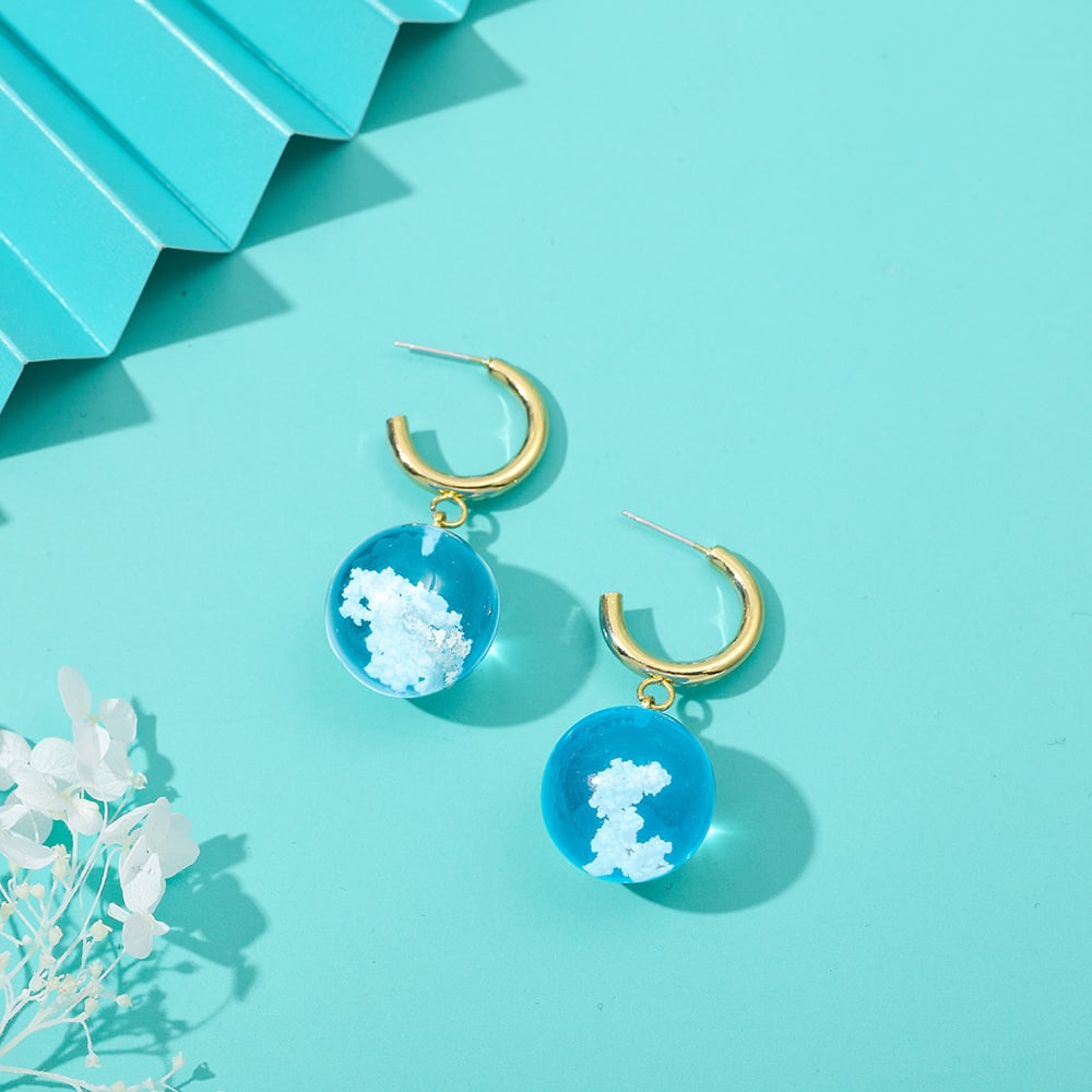 Image of Blue Sky and Cloud Resin Earrings