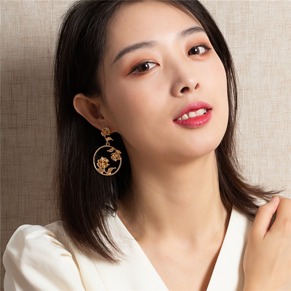 Image of Embellished Golden Flower Earrings 