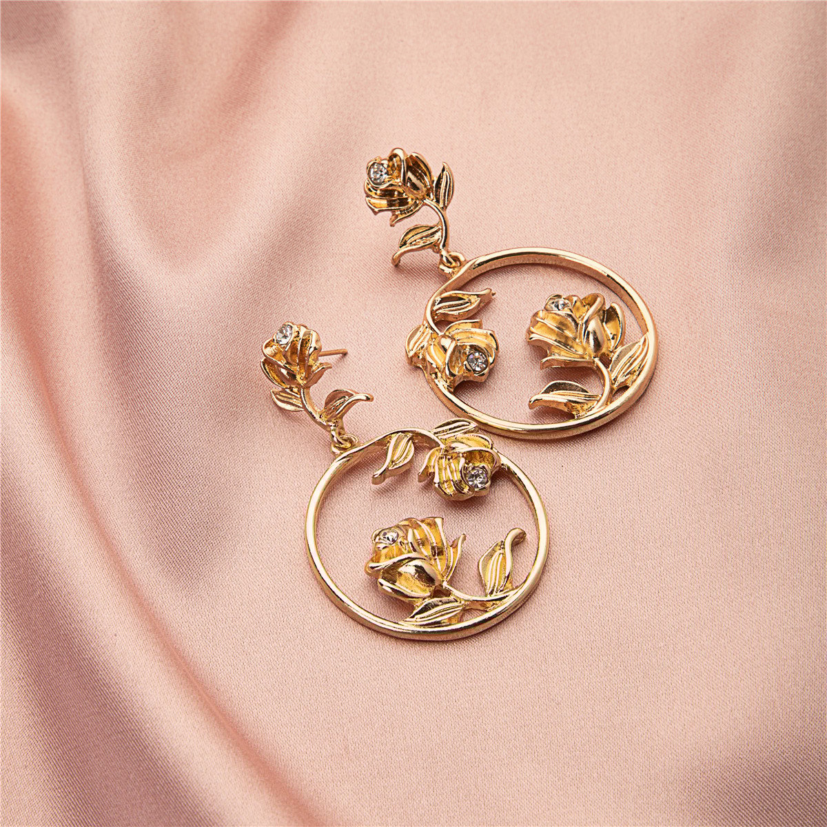Image of Embellished Golden Flower Earrings 