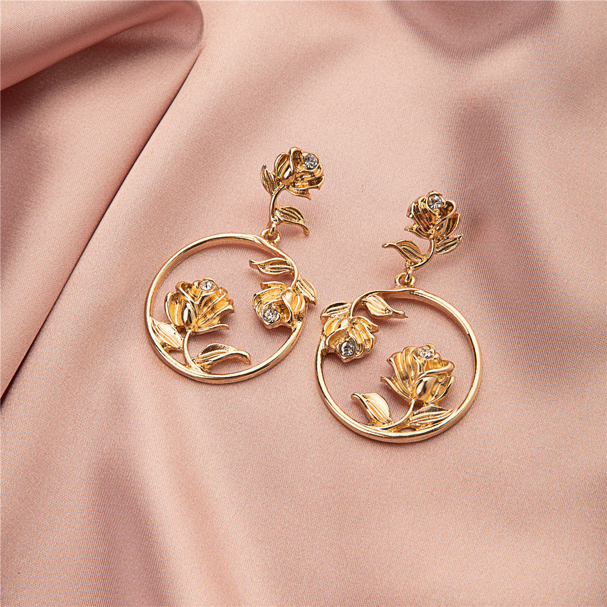 Image of Embellished Golden Flower Earrings 