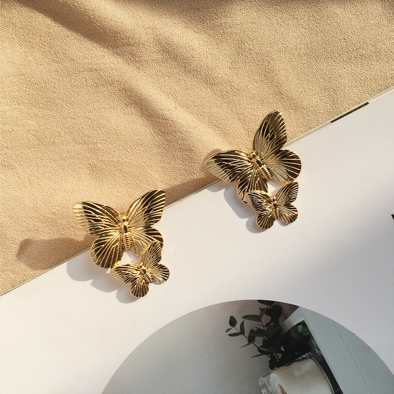 Image of Retro Golden Butterfly Earrings 