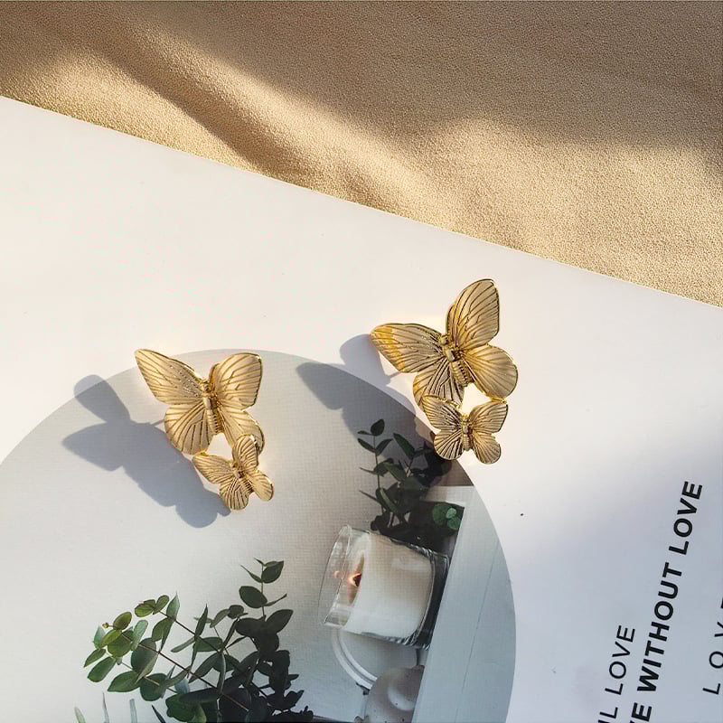 Image of Retro Golden Butterfly Earrings 