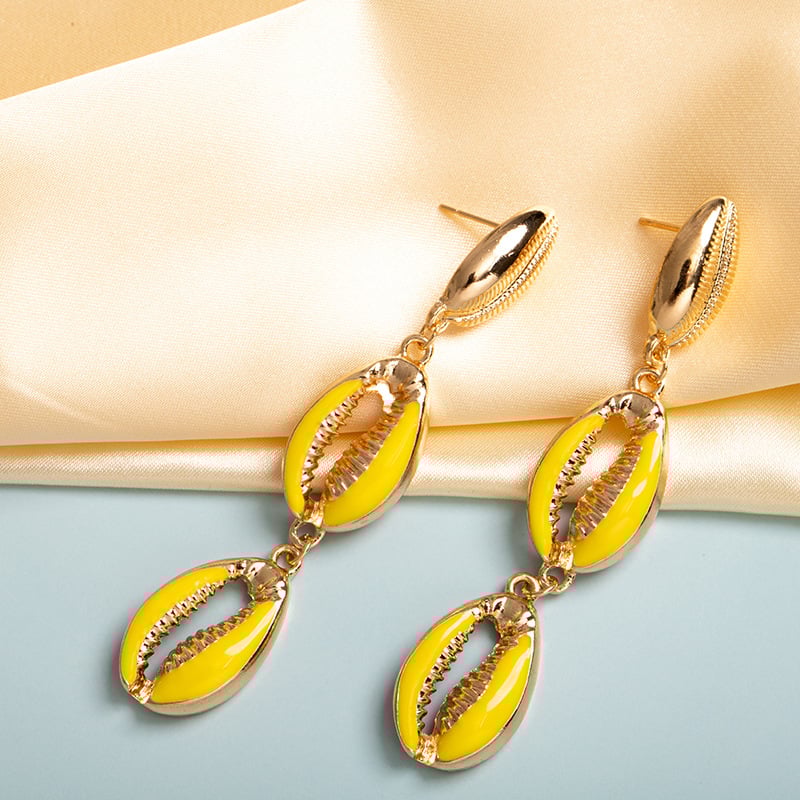Image of Yellow Shell Pendant Earrings 