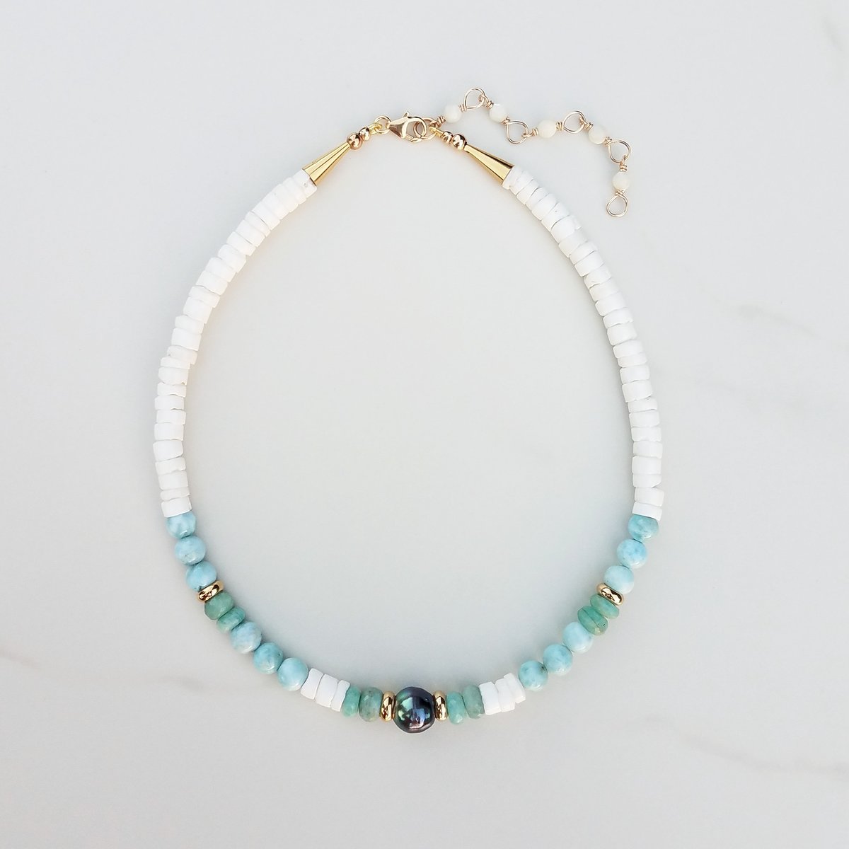 Single Tahitian Pearl & Larimar Necklace | Lola Florence Jewelry
