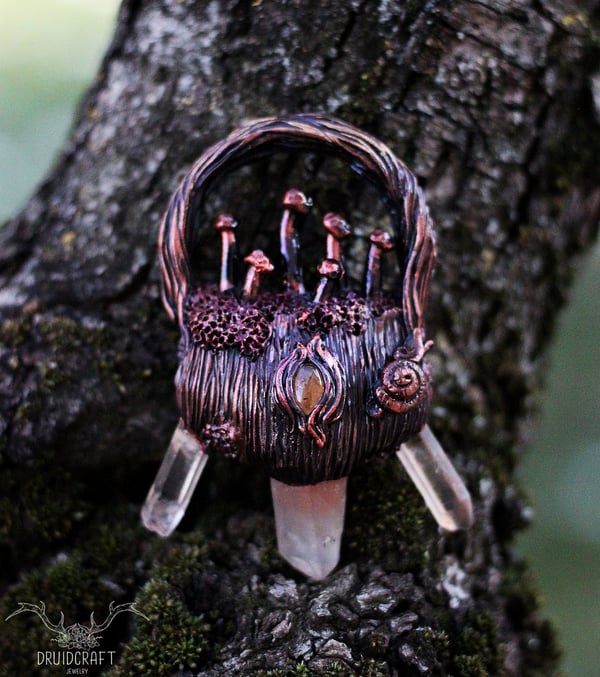 Image of Hematite Quartz Mushroom Garden Necklace