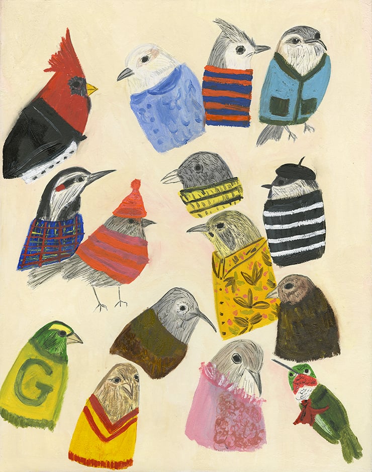 Image of If birds wore clothes. Limited edition print.