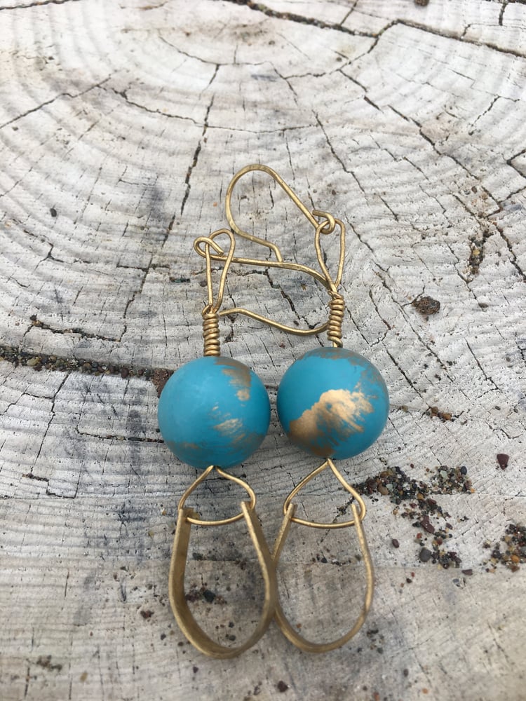 Image of Upcycled Globe & Textured Brass Earrings