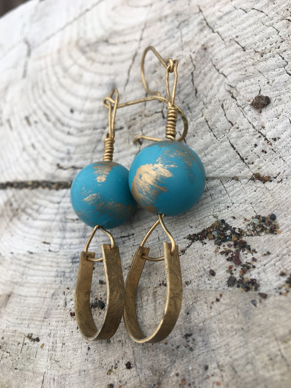 Image of Upcycled Globe & Textured Brass Earrings