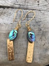 Upcycled Paua Shell & Textured Brass Earrings