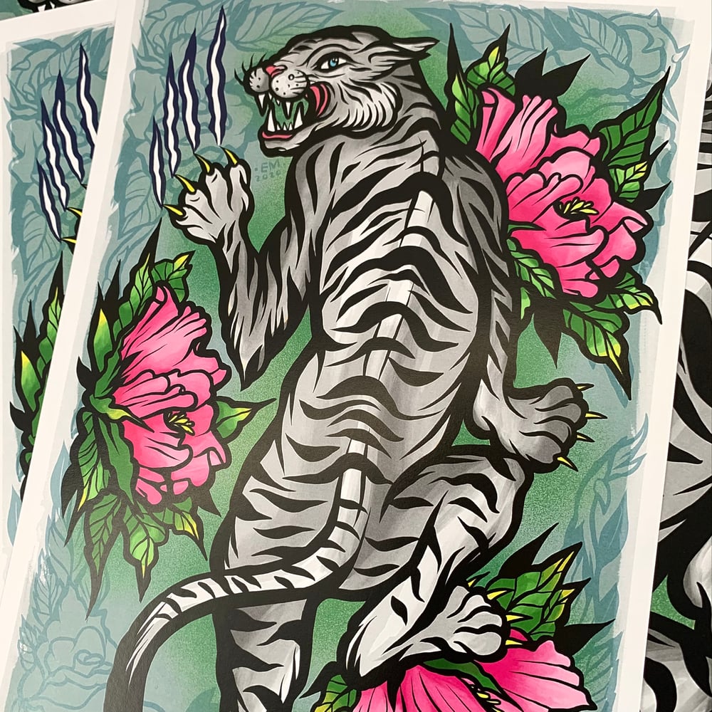 Crawling White Tiger Emetic Art Print