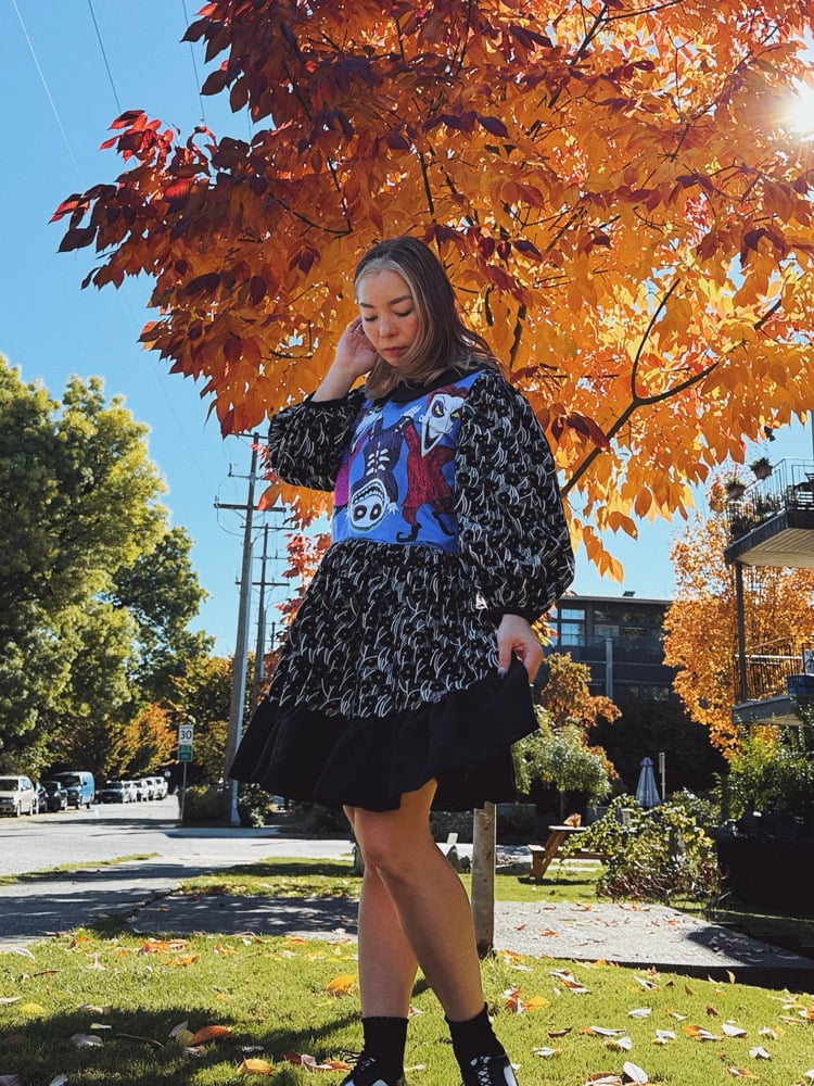Image of Collared Puff Long Sleeve Dress — Halloween Black Ruffle