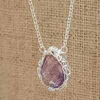 Image 1 of Sterling and Amethyst Crochet Necklace
