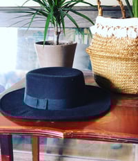 Image 2 of Black Flat Brim Painted Hat 