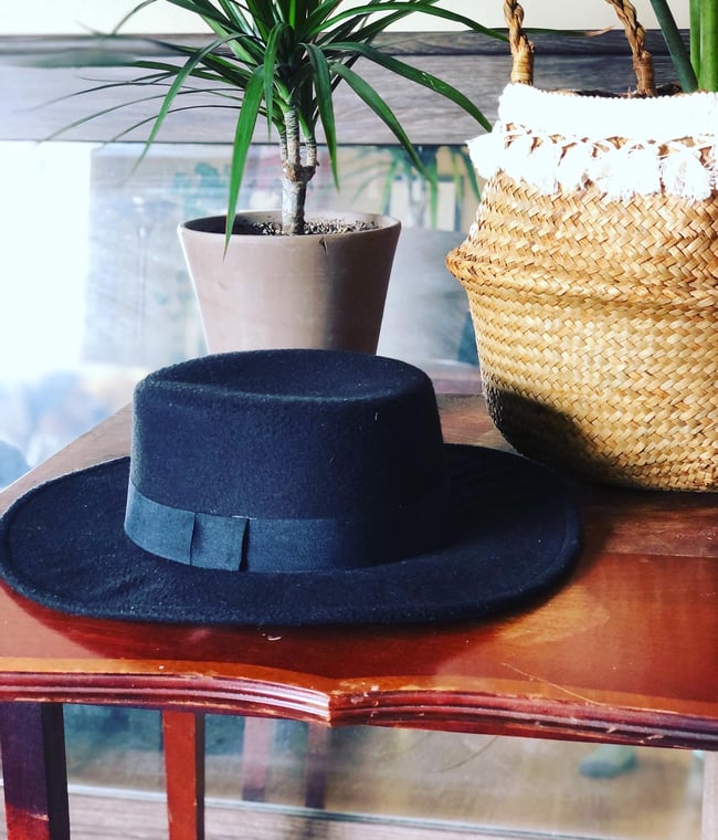 Black flat top brim hat