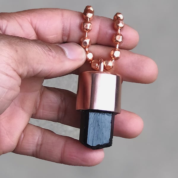 Image of Black Tourmaline Crystal Key Necklace