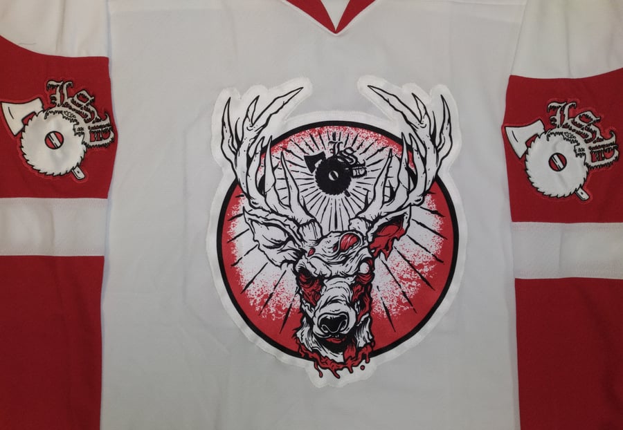 Image of LSP: 20TH ANNIVERSARY RED / WHITE EMBROIDERED HOCKEY JERSEY