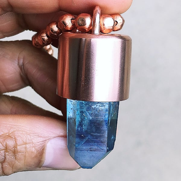 Image of Aqua Aura Quartz Crystal Key Necklace