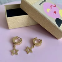 Image 3 of Gold Five Point Star Huggie Hoops 