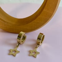 Image 4 of Gold Five Point Star Huggie Hoops 