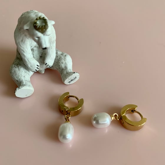 Image of Little Shell Pearl Huggie Hoops