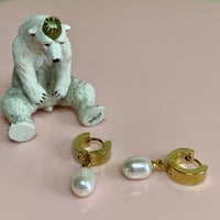 Image 2 of Little Shell Pearl Huggie Hoops 