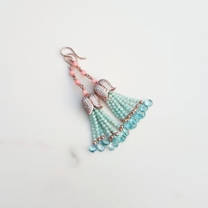 Coral, Amazonite, Aquamarine Mini Tassel Earrings 