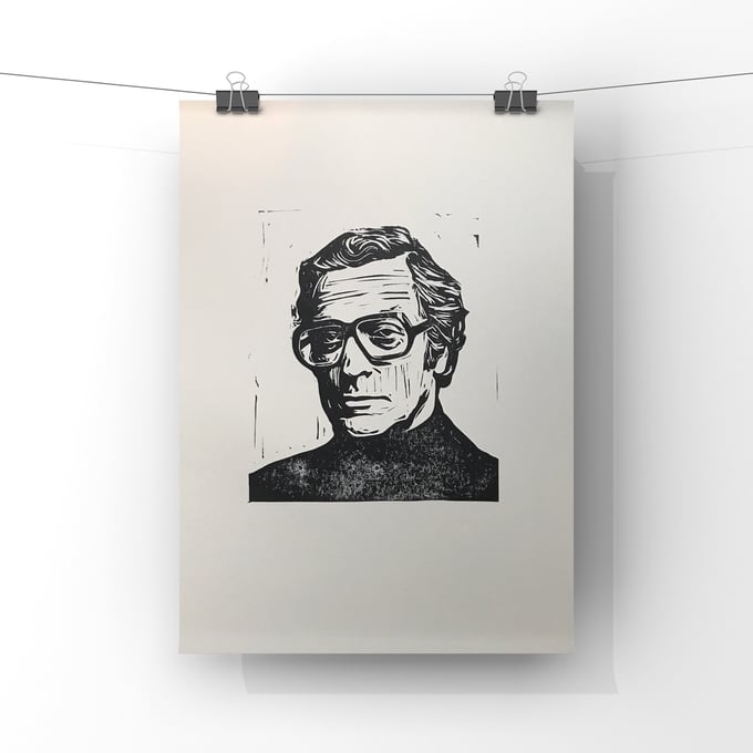 Image of Michael Caine  Hand Made. Original A4 linocut print.