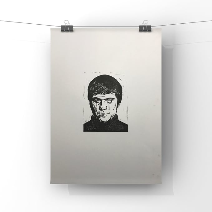 Image of Oliver Reed. Hand Made. Original A4 linocut print.