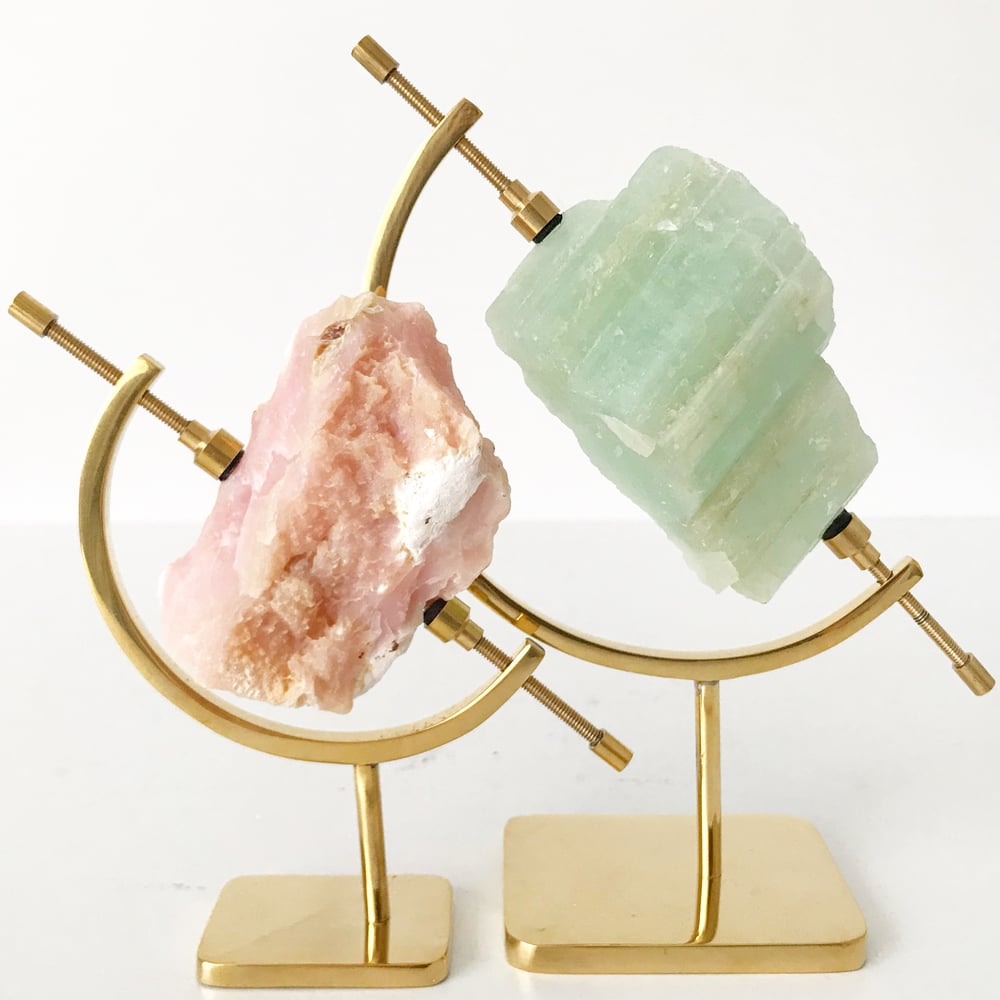 Image of Pink Opal no.03 + Brass Arc Stand