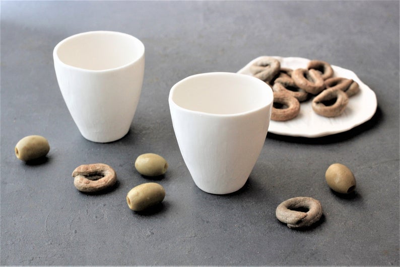 Image of Coppia di bicchieri, tazze, in porcellana bianca fatti a mano, linea Moon