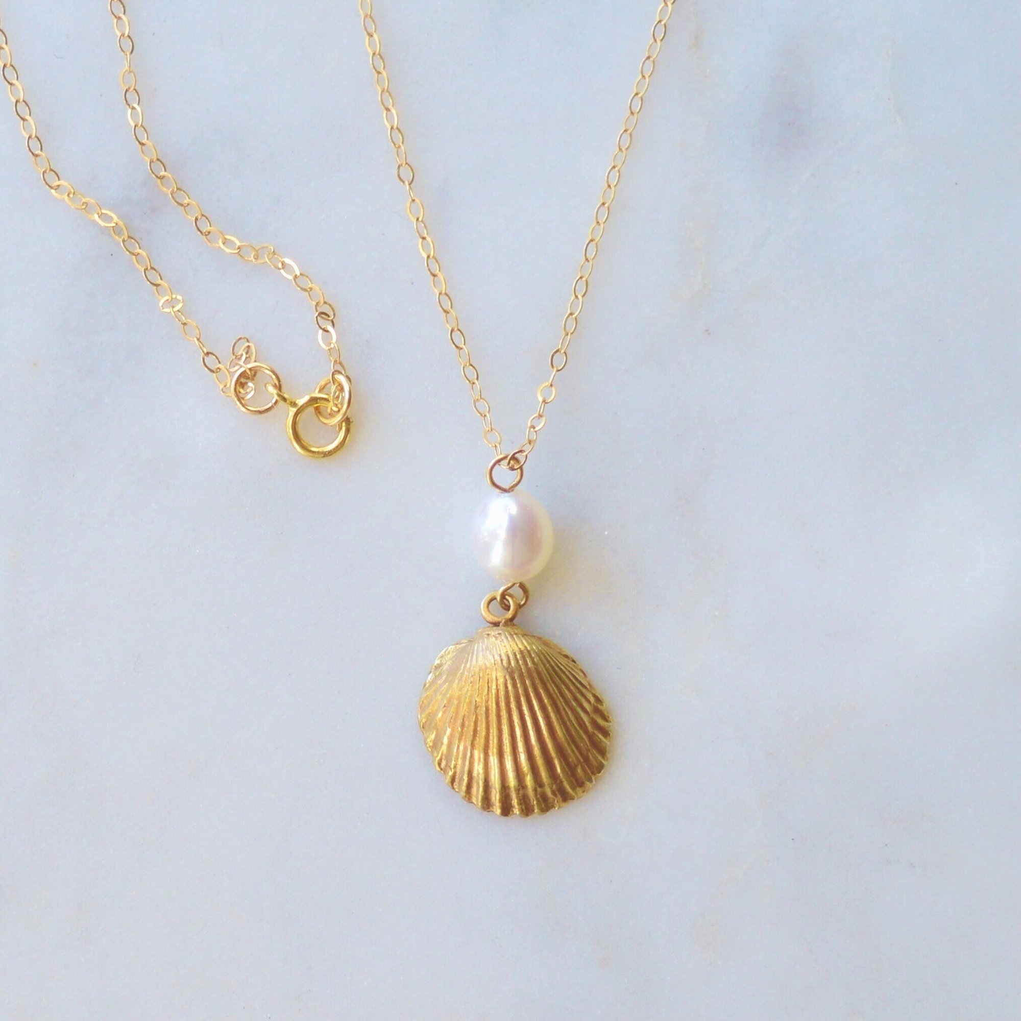 Gold Shell with Pearl Necklace | Oceanhaze Jewellery