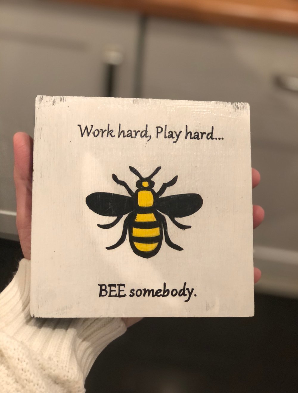 Hand painted wooden blocks (Manc OR Bee)£45 each or £65 for the pair offer !