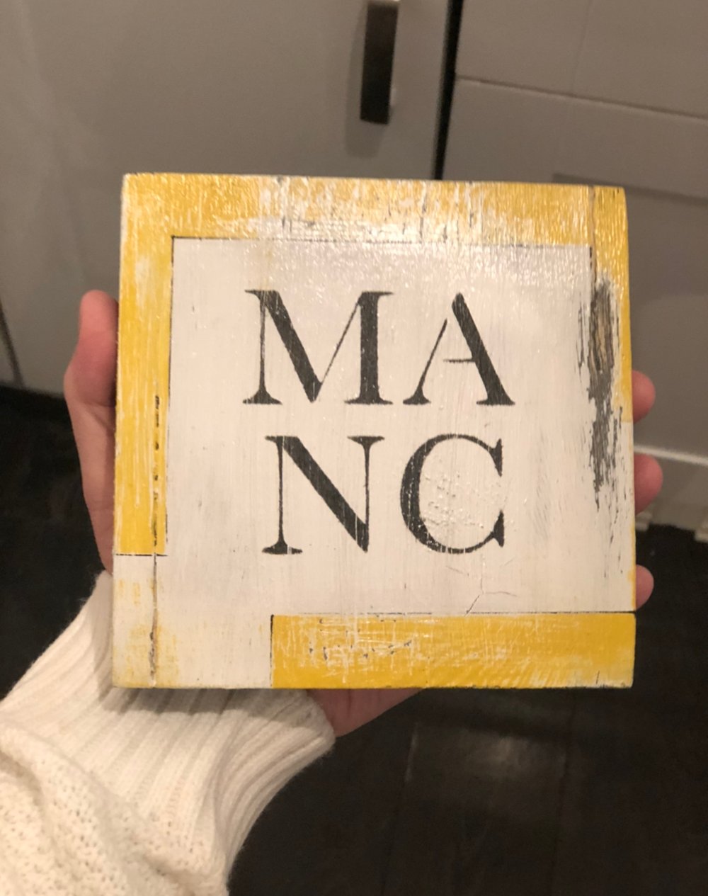 Hand painted wooden blocks (Manc OR Bee)£45 each or £65 for the pair offer !