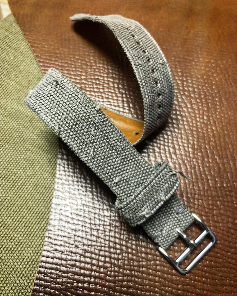 Image of Hand-rolled SP strap - Sanded light grey canvas