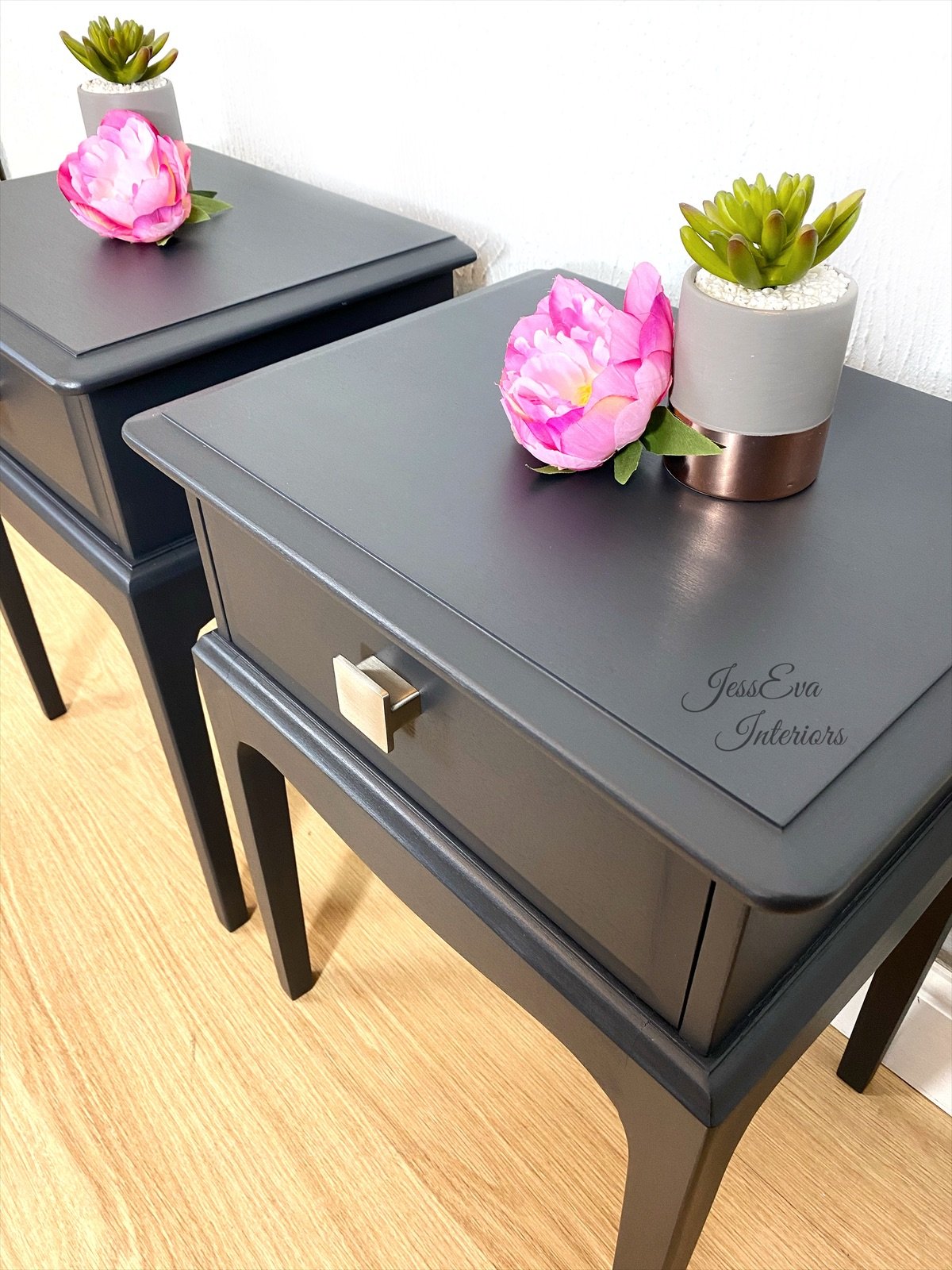 Stag Minstrel BEDSIDE TABLES / BEDSIDE CABINETS painted in dark grey 