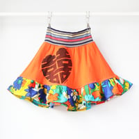 Image 2 of double happiness neon orange vintage fabric 8 floral print bright flouncy skirt courtneycourtney