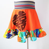 Image 1 of double happiness neon orange vintage fabric 8 floral print bright flouncy skirt courtneycourtney