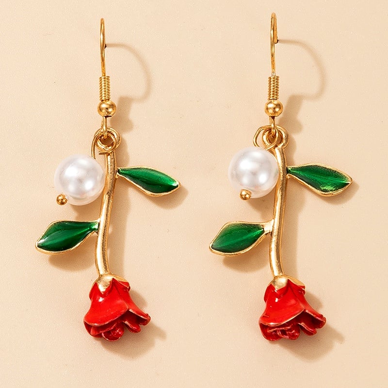Image of Retro Rose Pearl Earrings